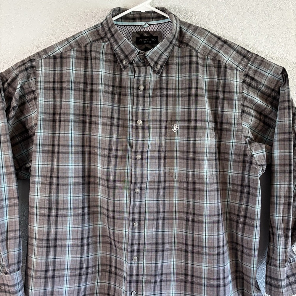 Ariat Pro Series Shirt Mens XXL Gray Plaid Long Sleeve Button Down Western Work